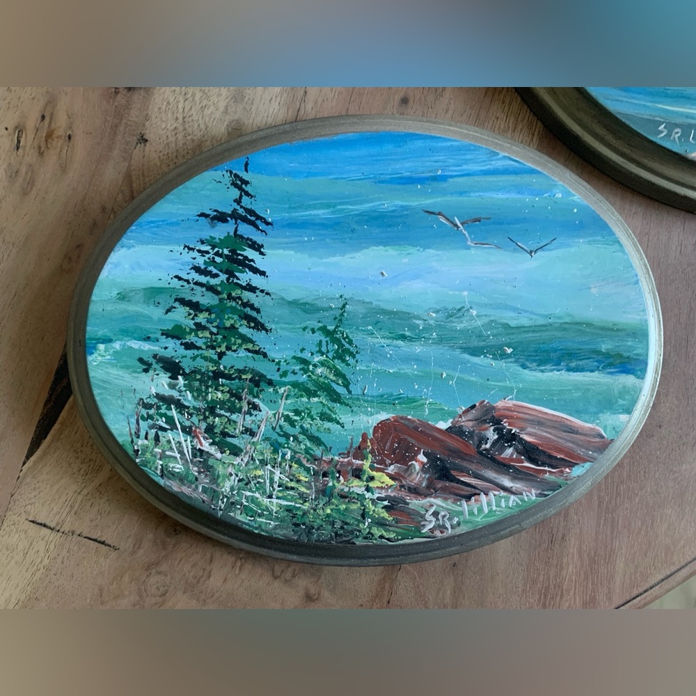 Vintage Original Nautical Ocean Water Painting Ceramic Plaque 9x7” Signed